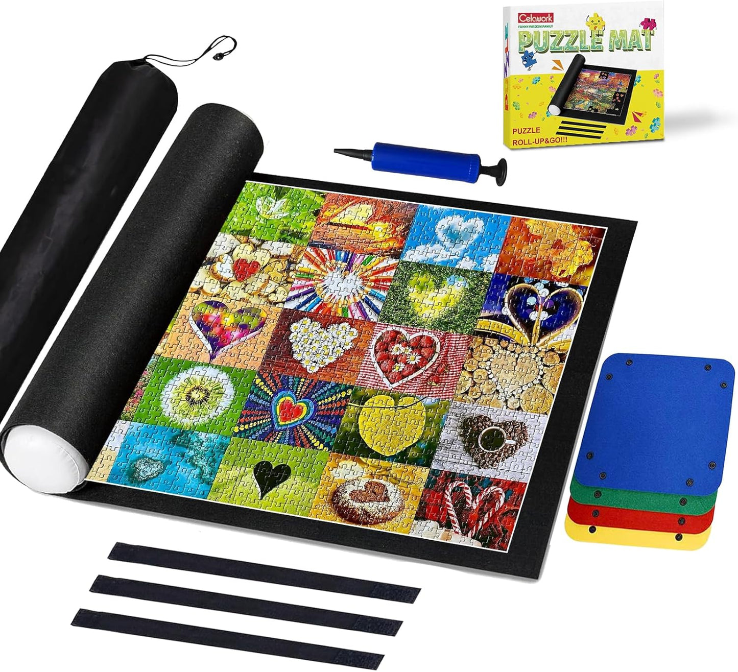 Celawork 1000 Pieces Puzzle mat roll up with Puzzle Sorting Trays,Jigsaw Puzzle Accessories for Puzzles Storage and Saver, Jigsaw Puzzle mat for Adult