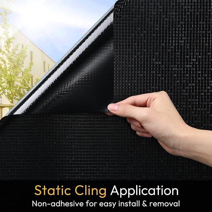 rabbitgoo Window Privacy Film Blackout Mosaic Static Cling Decorative, Removable Rainbow Window Film, Non-Adhesive Heat Control UV Blocking for Bathroom, 17.5 x 78.7 inches Black
