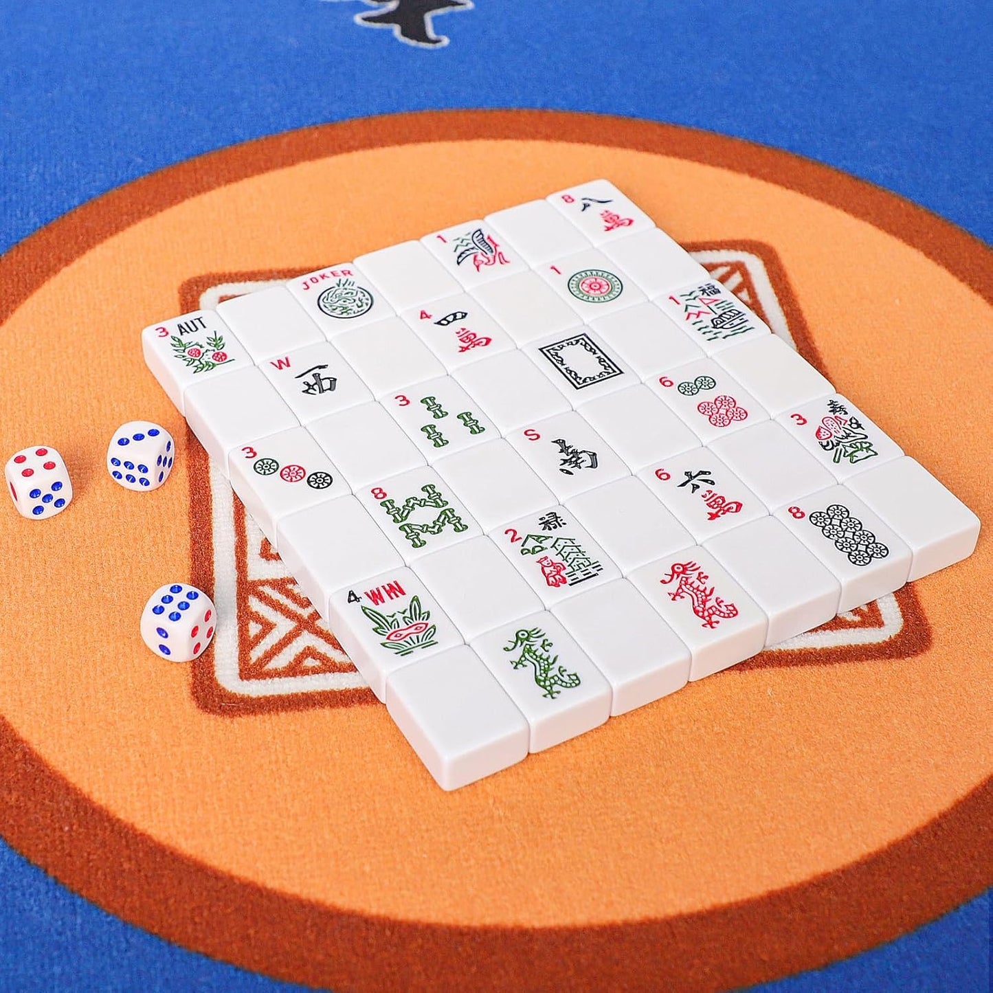 American Mahjong Game Set, 166 White Tiles, 4 All-in-One Color Rack/Pushers, Complete Mahjong Tile Set, Printed Carrying Bag