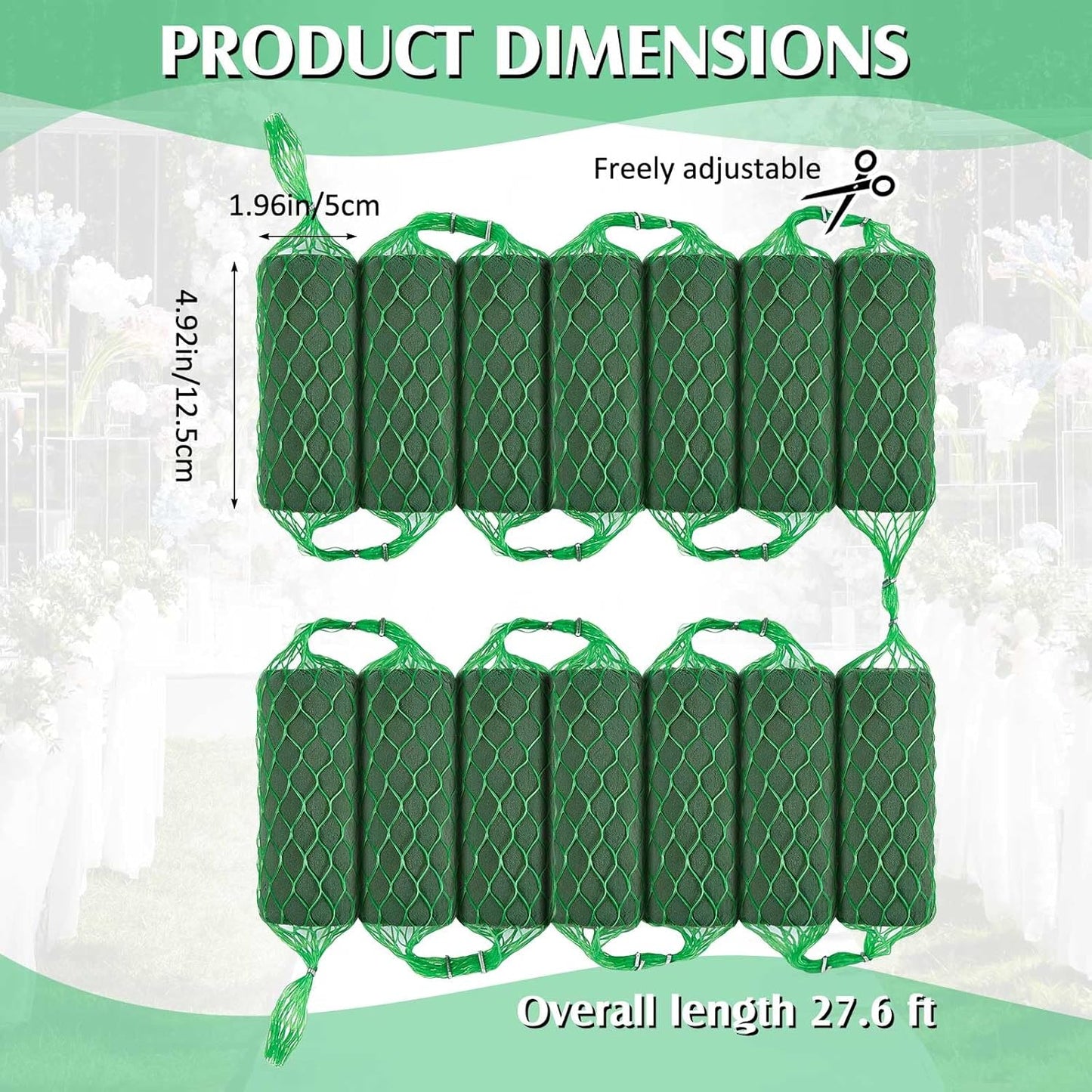 Preboun 14 Pcs Floral Foam Garland 27.6ft Absorption Flower Holder Plant Foam Flower Green Sponge Foam for Wedding Arch Door Tabletop Decoration Arrangement Home Garden Craft