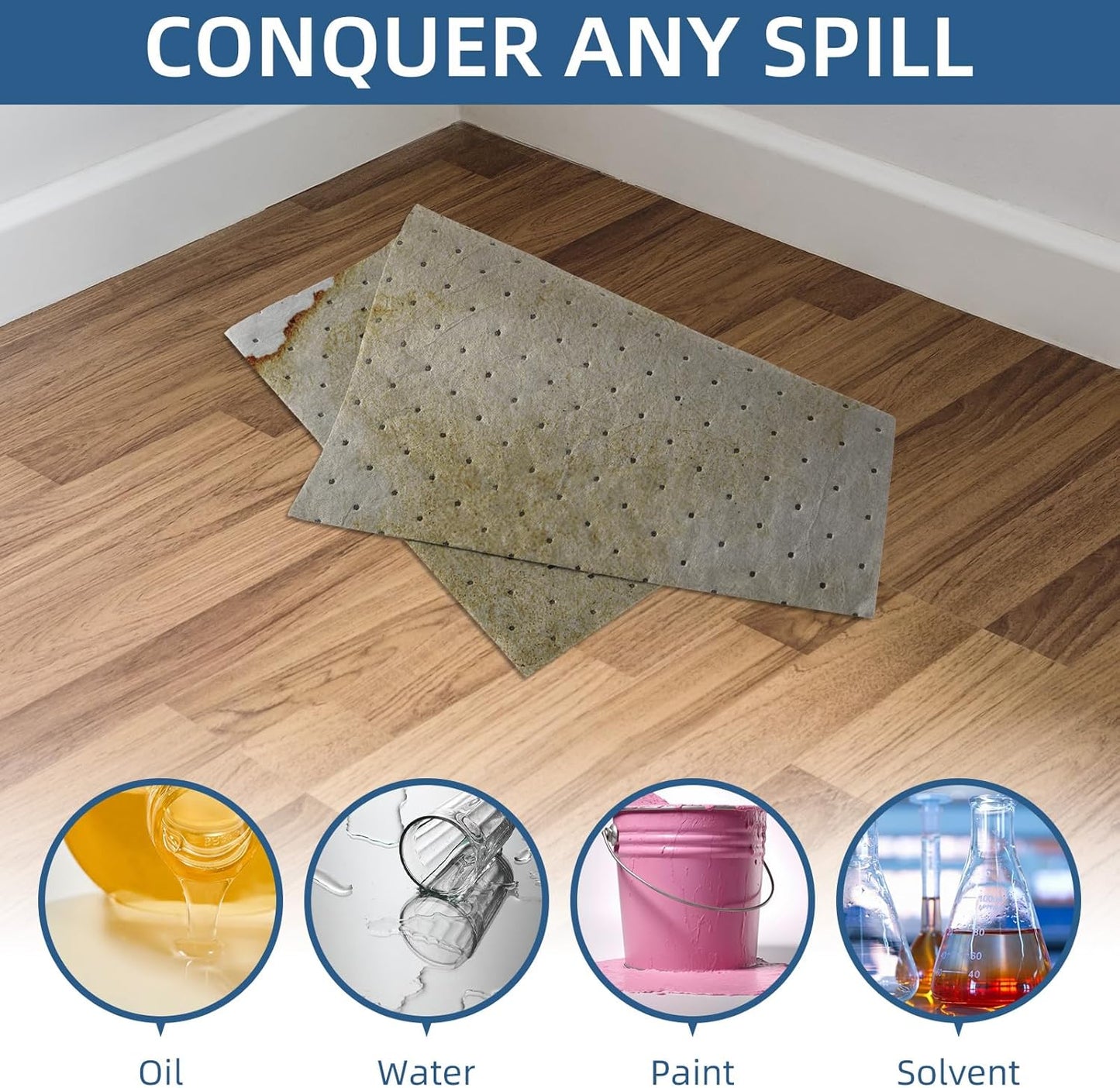 100 PCS Oil Absorbent Pads, 16.5" x 12.6" x 2mm Universal Spill Absorbent Pads Heavy Weight Absorbent Mat Pads for Absorbing Water, Oil, Grease, Coolant, and Other Fluids (Gray)