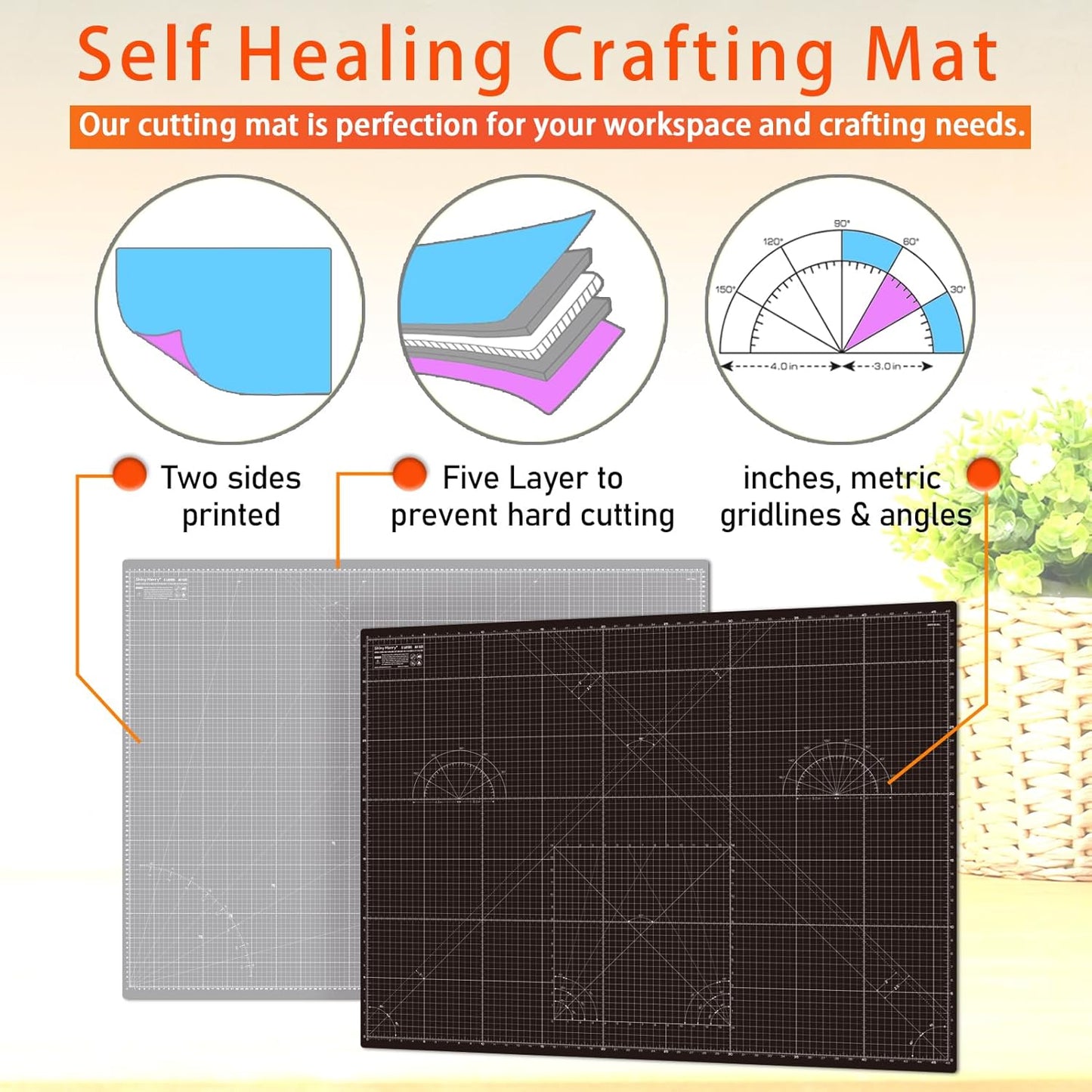 Self Healing Cutting Mat A3 12"x18" – Double Sided 5-Ply Craft Mat for Sewing, Quilting, Fabric, Scrapbooking – Black/Gray