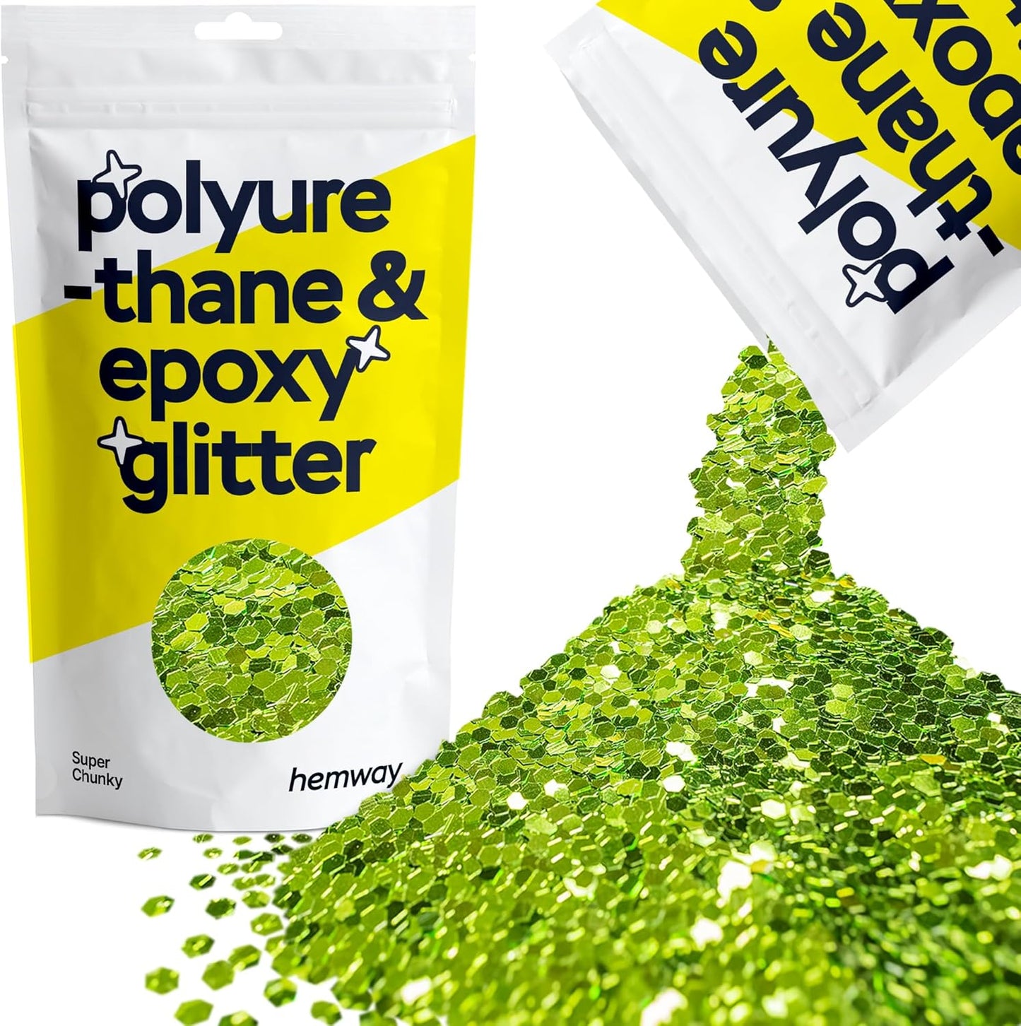 Hemway Glitter for Resin 100g Lime Green Metallic Crystals for Epoxy Craft Super Chunky Flakes Tumblers Wax Melt