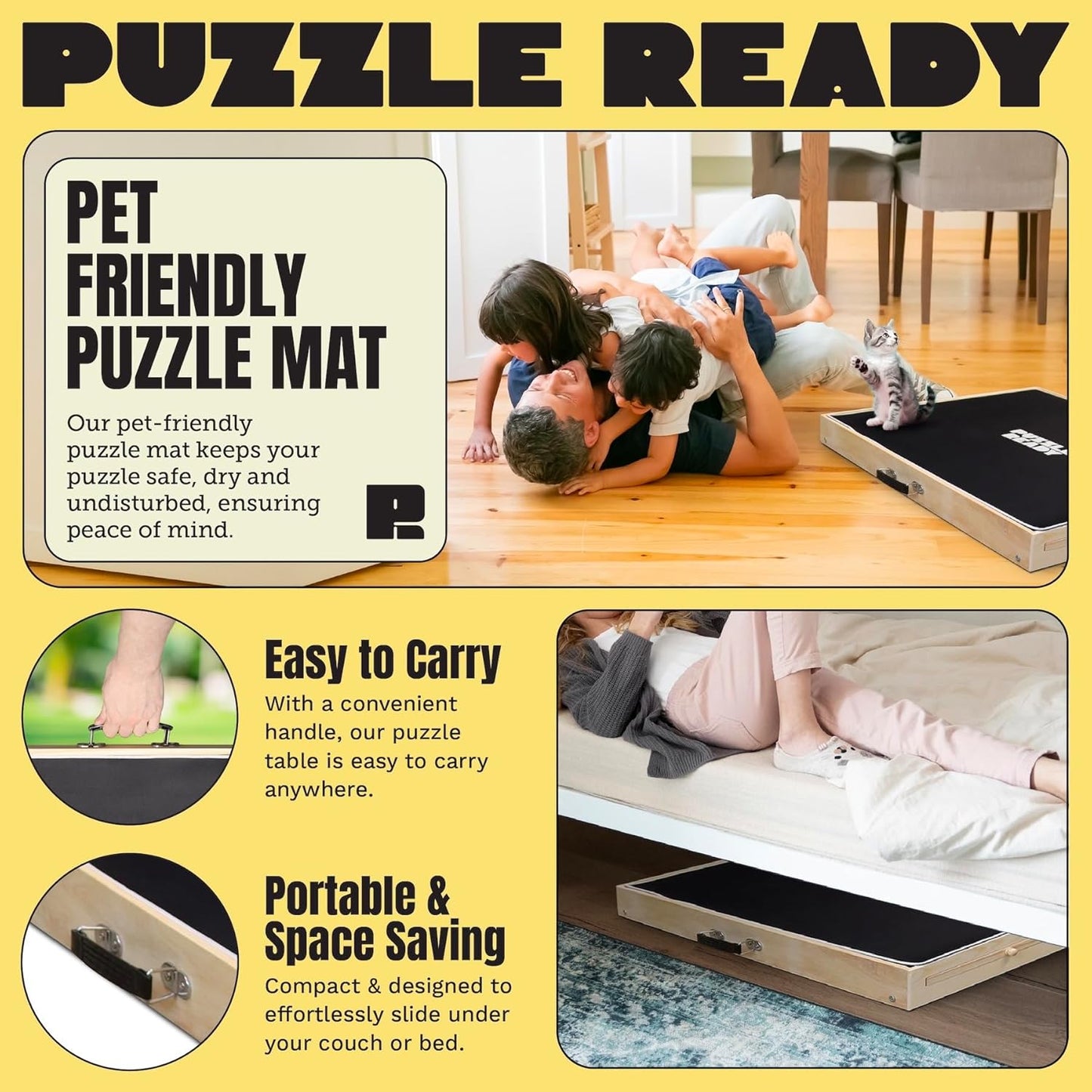 Puzzle Ready Jigsaw Puzzle Table with Drawers - 24x30 in, Wood, 1,000 Pc, 3 Angles - Color-Coded Puzzle Trays for 1,000-Pc Sorting - Tilt Angles for Jigsaw Workstation Table - Portable w/Handle