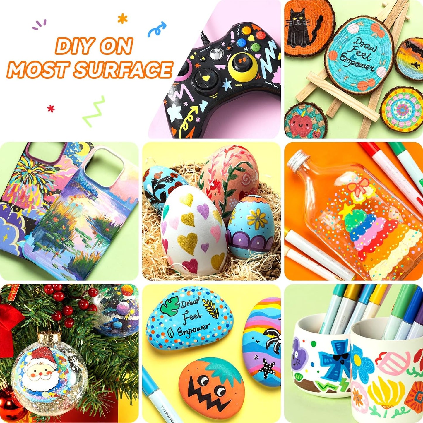 Ohuhu Acrylic Paint Markers, 48 Paint Pens Set of 24 Fine & 24 Round Tip in Same Assorted Colors - Reversible Chisel & Round - Good Coverage Acrylic Markers for Rock Painting Easter Egg Wood Plastic