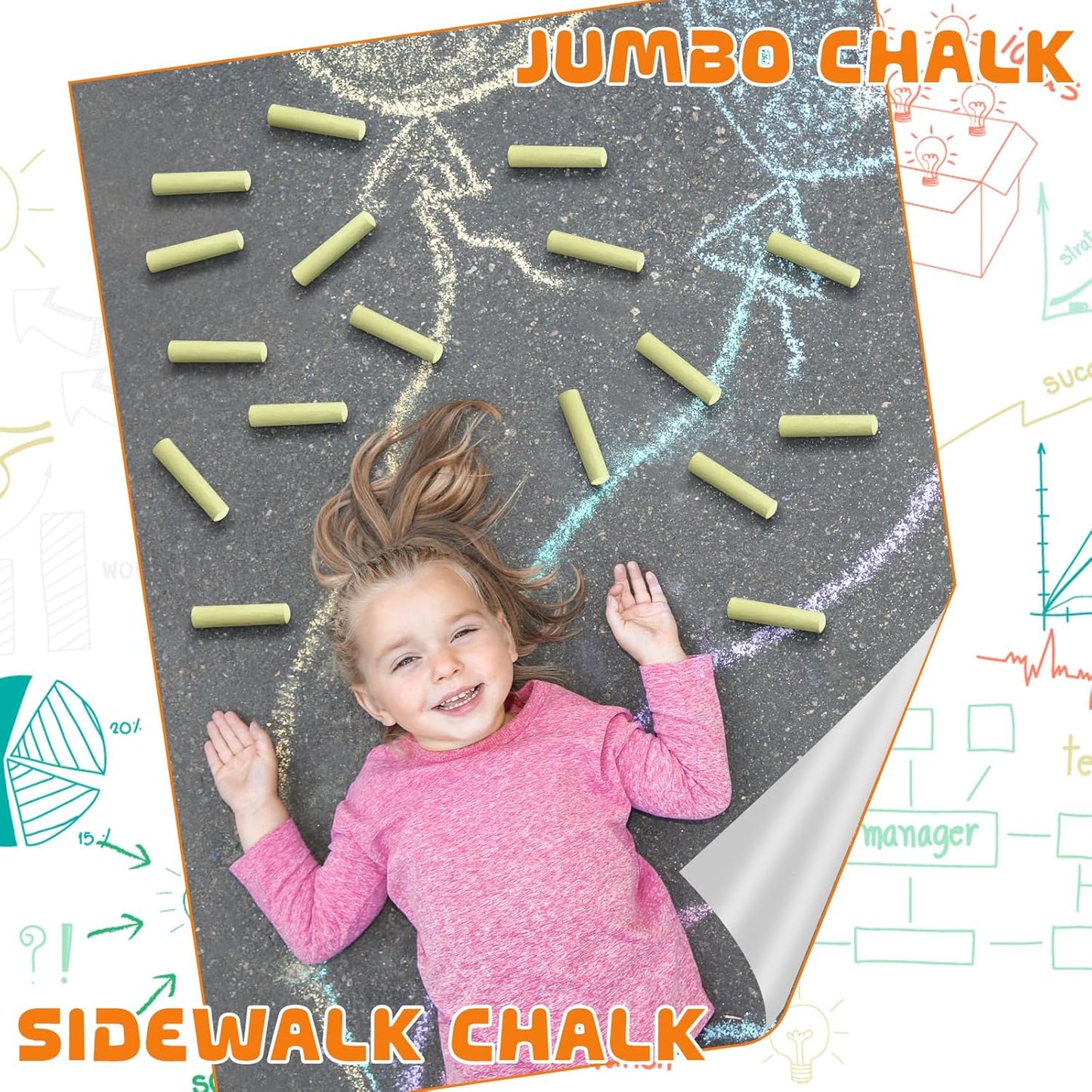 25 Pcs Sidewalk Chalks for Kids Non Toxic Jumbo Chalk for Party Gift Outdoor Art Classroom Play Painting (Yellow)