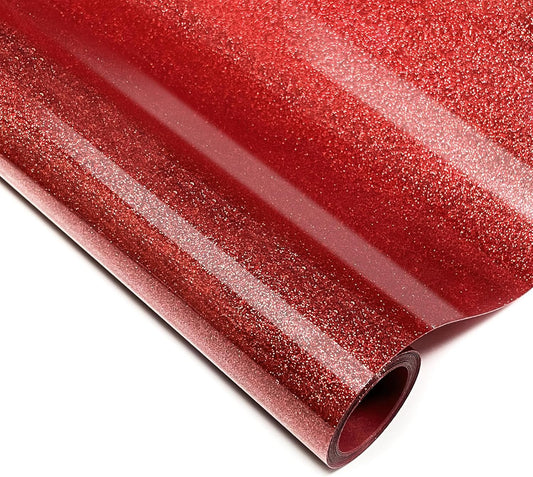 Red Glitter HTV Heat Transfer Vinyl, 12" x 5ft lron on Vinyl, for T-Shirt Ironing, Vinyl HTV Easy to Cut and Weed, The Best Choice for DIY Creativity. (red, 12" x5ft)