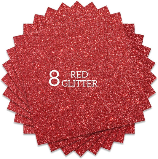 Red Glitter HTV Heat Transfer Vinyl Bundle 8 sheets-12 x12 Iron on Vinyl for T Shirts Hats Clothing Compatible with Cricut Cameo Heat Press Machine