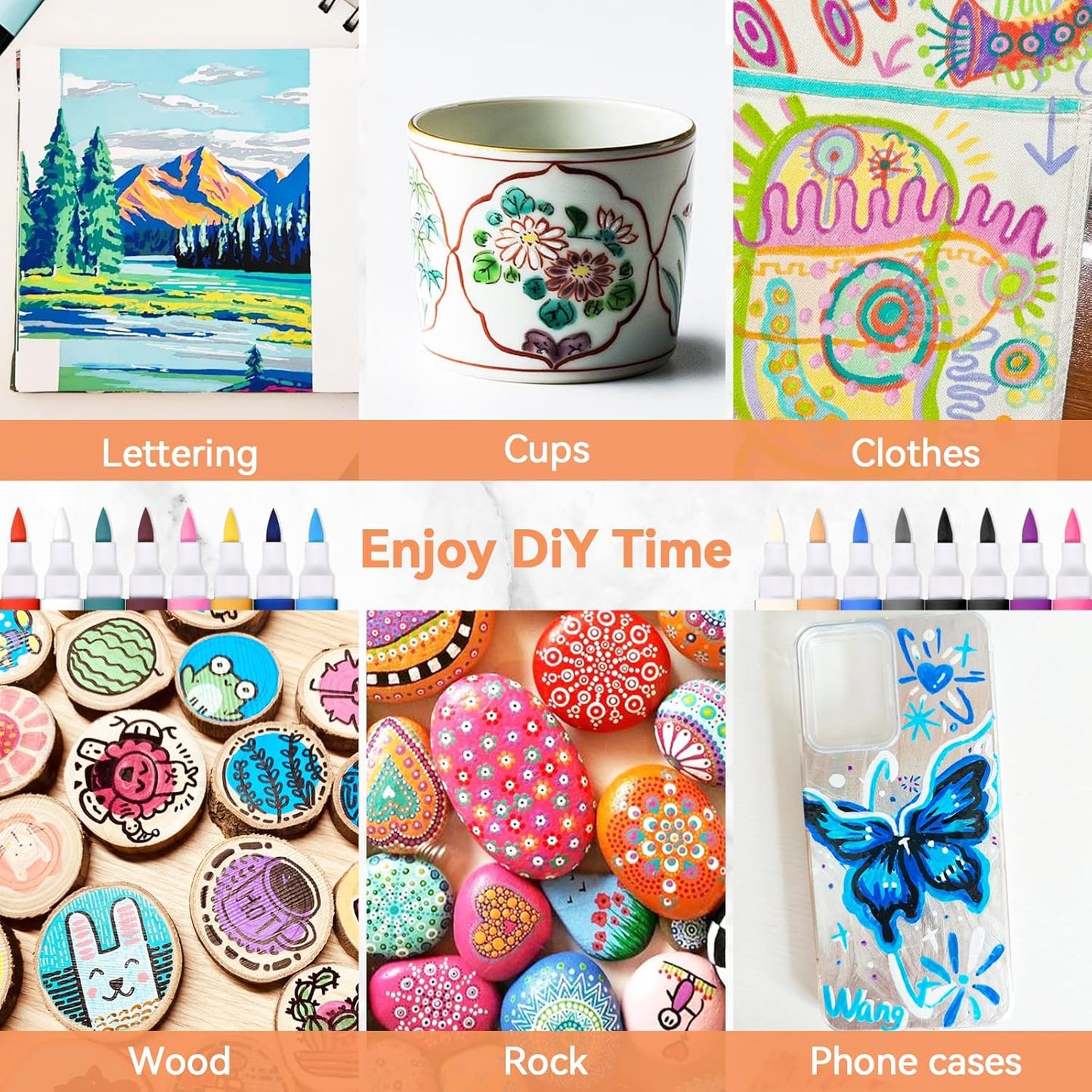 48 Color Acrylic Paint Markers - Premium Brush Tip Paint Acrylic Pens for Artists & DIY Crafters - Vibrant, Long-Lasting Markers for Rock, Ceramic, Wood, Canvas, Glass, Plastic, Calligraphy & Crafts