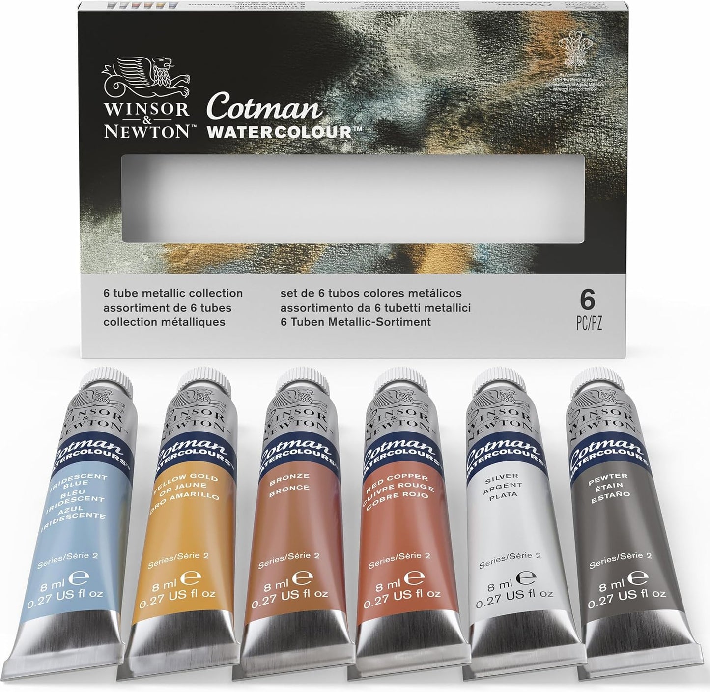 Winsor & Newton Cotman Watercolor Paint Set, 6 Metallic Colors, 8ml (0.27-oz) Tubes