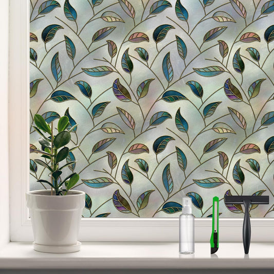 DKTIE Static Cling Decorative Window Film Vinyl Non Adhesive Privacy Film, Multilayer UV Inkjet Technology, 3D Thickened Stained Film (S166, 35.4'' x 118.1'')
