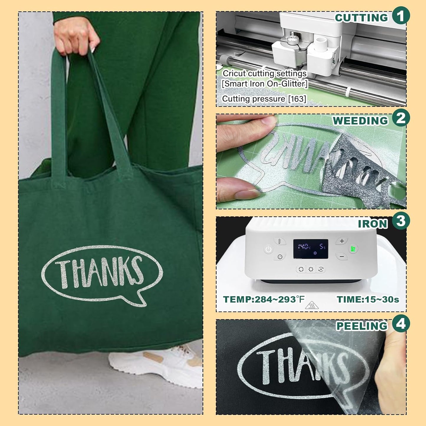 Silver Glitter HTV Heat Transfer Vinyl, 12" x 8ft lron on Vinyl, for T-Shirt Ironing, Vinyl HTV Easy to Cut and Weed, The Best Choice for DIY Creativity. (Silver, 12" x 8ft)