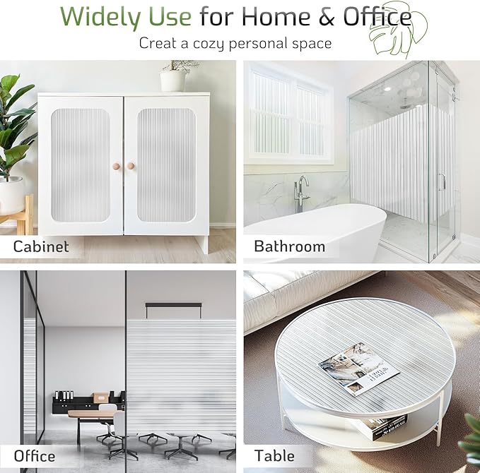 LUTE Reeded Glass Window Privacy Film, Frosted Glass Film, Removable 3D Decorative Decals Sun Blocking Anti UV Door Window Cover, No Glue Static Cling Vinyl for Bathroom Home Office, 17.5" x 78.7"