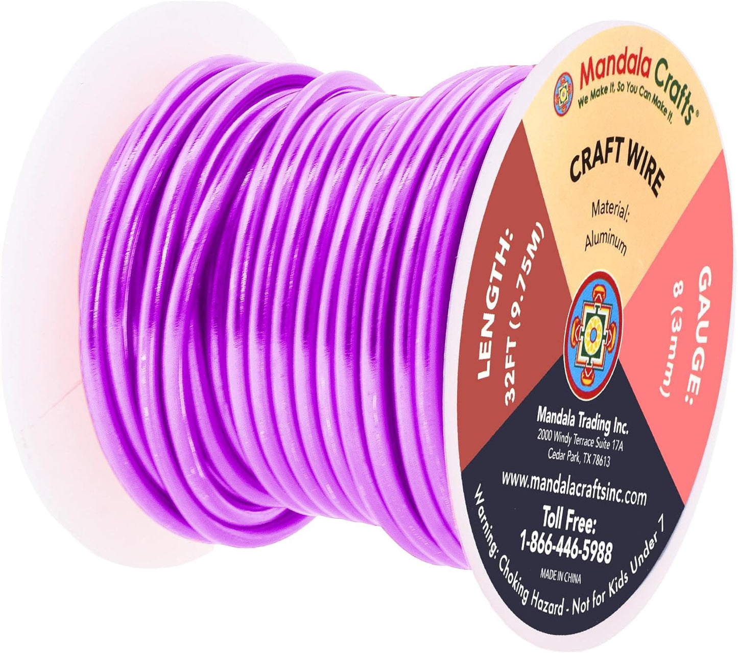 Mandala Crafts 8 Gauge Anodized Aluminum Craft Wire for Jewelry Making - 32 FT Colored Flexible Violet Wire - Bendable for Bonsai Armature Crafting Sculpting