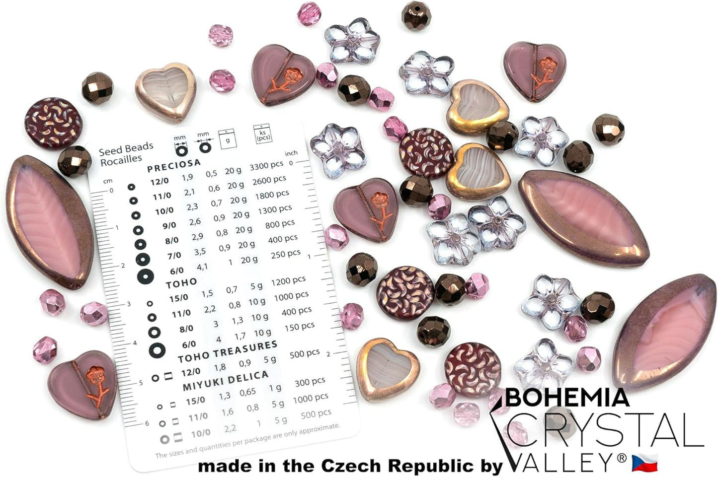 45+ pcs (2.1oz=60g) of Focal Glass Bead Mix with Table-Cut Flower and Butterfly Beads, PG Pink Purple