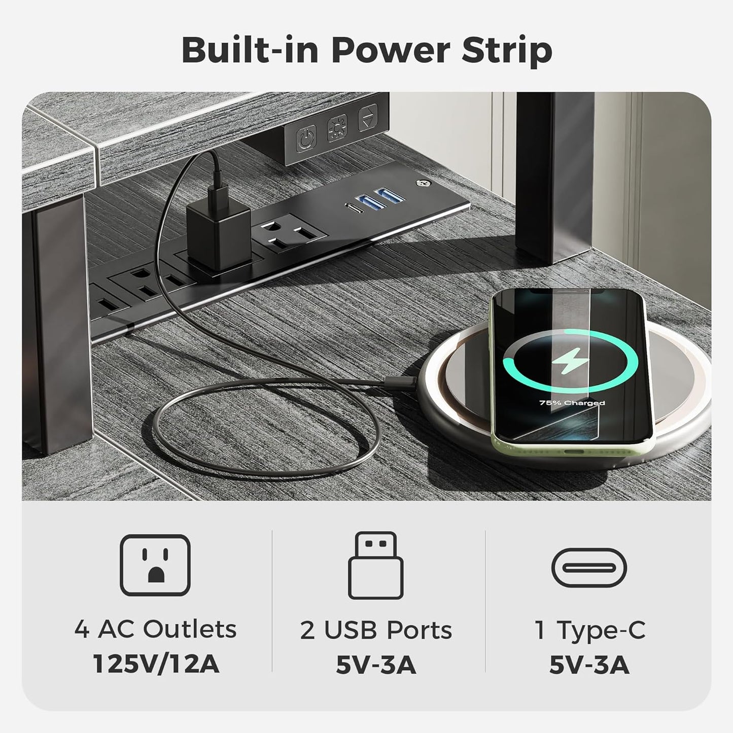 SUPERJARE 53 inch Reversible L Shaped Desk with LED Lights & Power Outlets, Computer Desk with Shelves & Monitor Stand, Gaming Desk with Drawer, Home Office Desk Corner Desk, Grey