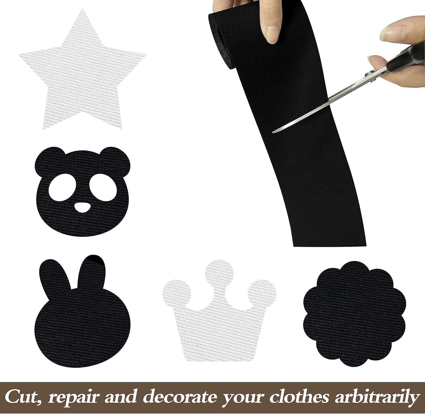 KING MOUNTAIN 100% Cotton Fabric Iron-on Repair Patch, Inside&Outside Clothes Repair Patch, 3"x60" with Backing Glue Repair Decorative Patch kit (Black)