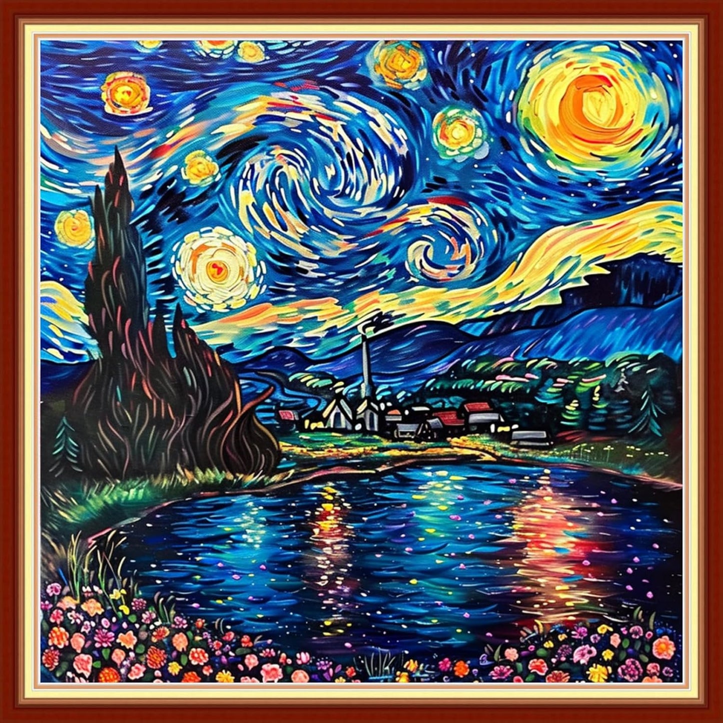 Foxdiviy Stamped Cross Stitch Kits for Beginners Full Range of Cross Stitching 11 CT Printed Cross Stitch Kits for Kids Adults Cross Stitch Patterns Needlepoint Kits-Van Gogh Starry Night 18x18 inch