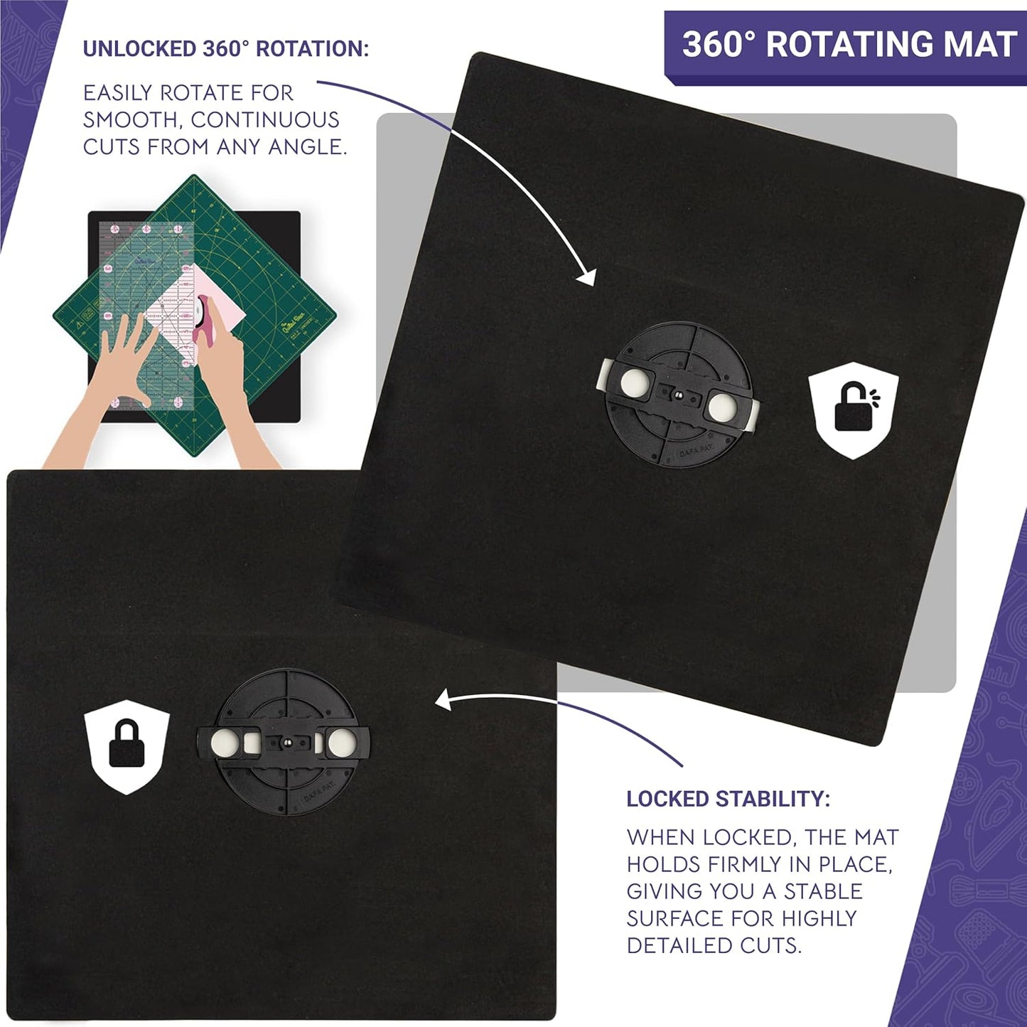 The Quilted Bear Rotating Cutting Mat 18" x 18" - Square 360° Rotating Self Healing Mat with Innovative Locking Mechanism for Quilting & Sewing Your Choice of Colours Available! (Green)