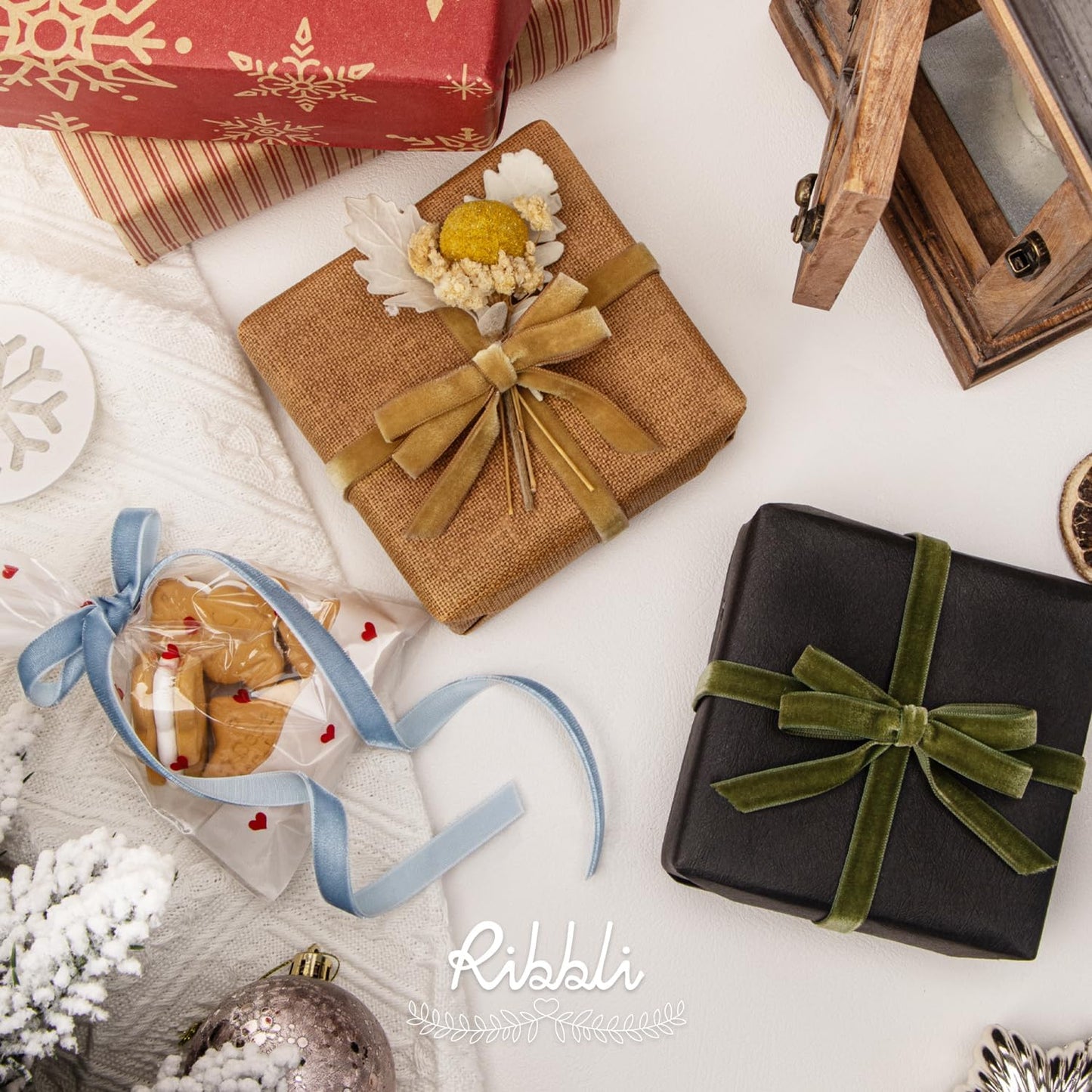 Ribbli Dusty Blue Velvet Ribbon 3/8 Inches Continuous10 Yard Spool Blue Christmas Ribbon for Gift Wrapping Crafts Home Decor