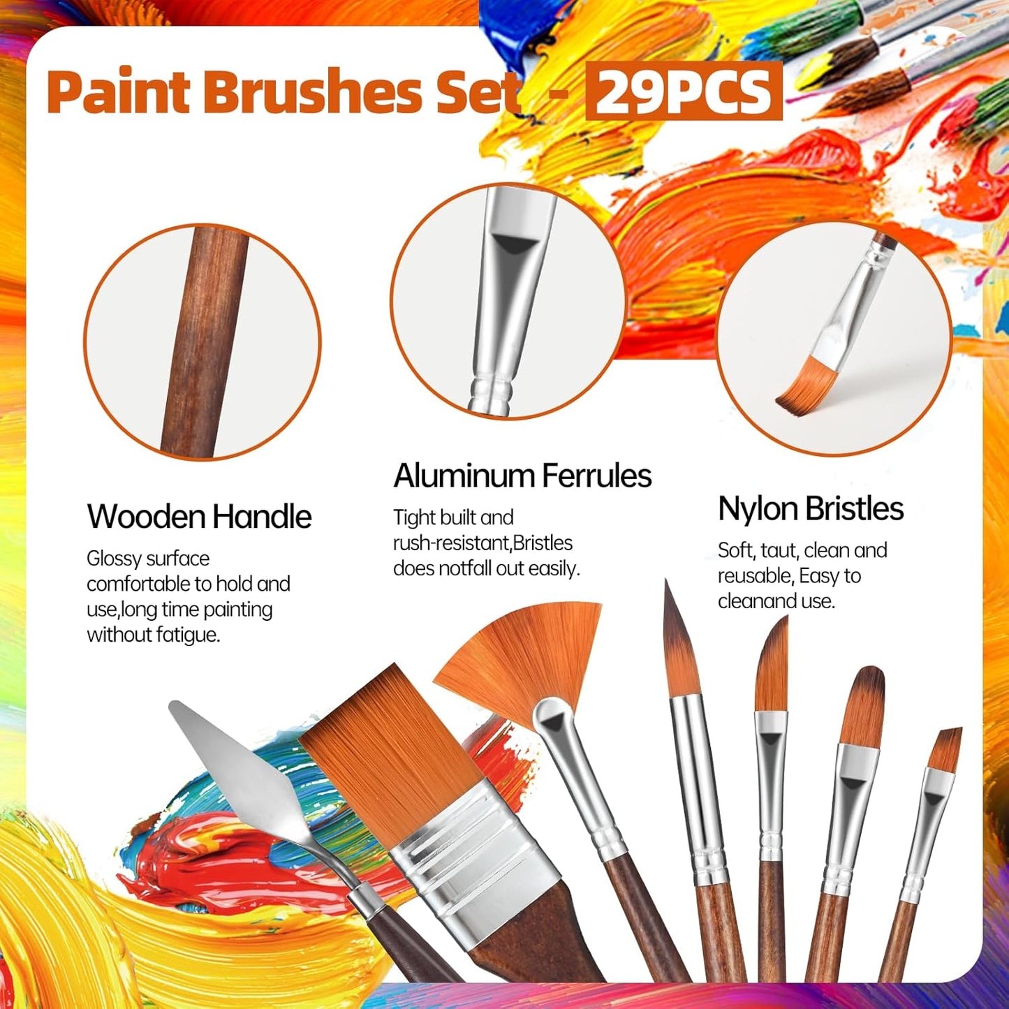 29 pcs Paint Brush Set,GETHPEN Acrylic Paint Brushes,Artist Series with Wide Flat,Round, Filbert, Flat, Fan,Angle,Dagger,Cat Tongue,Detail Brush,Rigger for Oil,Acrylic Canvas Paintings,Face Painting