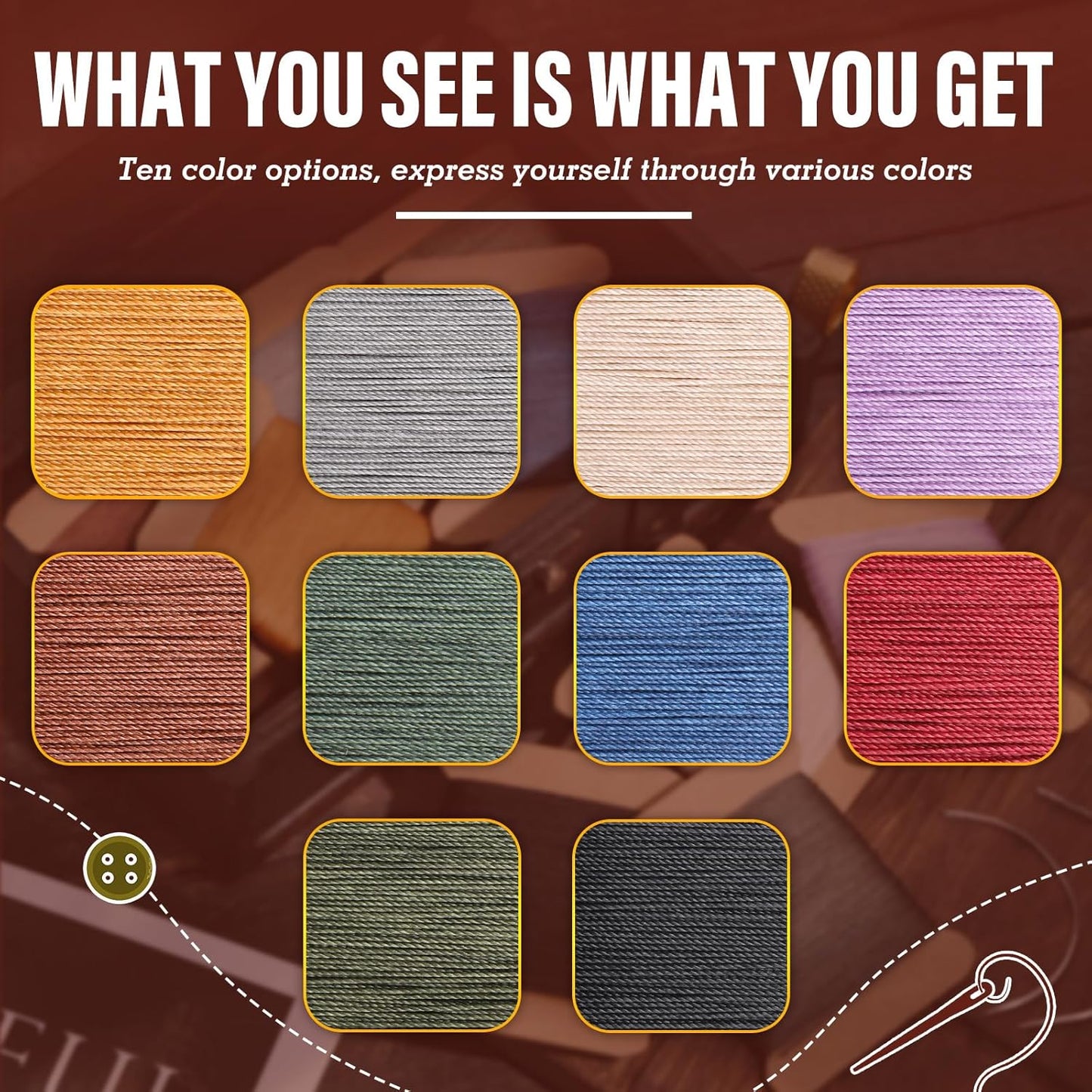 Upholstery Repair Kit, Thread Repair Sewing Kit and Upholstery Needle, 3 Colors 0.55mm Waxed Thread with 8 Pcs Heavy Duty Leather Needles for Hand Stitching, Canvas & Quilting