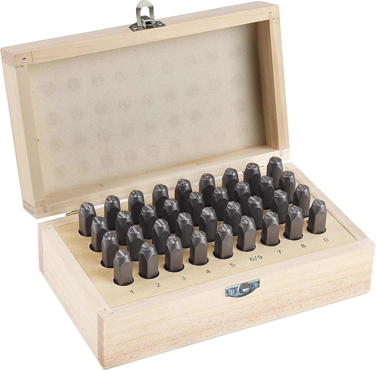 HimaPro Letter and Number Stamp Set 36pcs 40Cr Alloy Steel Metal Stamp Number & Letter Punch Set in a Wooden case (8mm 5/16 Inch)