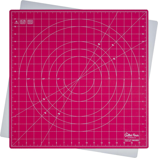The Quilted Bear Rotating Cutting Mat 18" x 18" - Square 360° Rotating Self Healing Mat with Innovative Locking Mechanism for Quilting & Sewing Your Choice of Colours Available! (Pink)