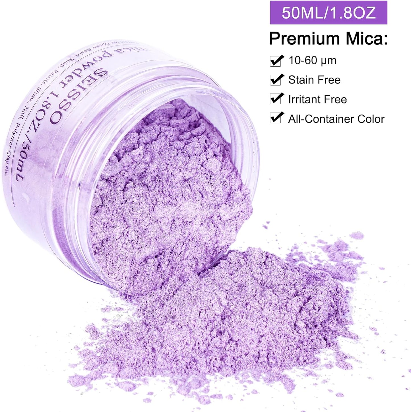 SEISSO Light Purple Mica Powder for Epoxy Resin 1.7 oz /50g Powdered Pigment for Soap Colorant Bath Bomb Dye, Cosmetic Grade for Lip Gloss, Acrylic Nails Polish, Craft Projects