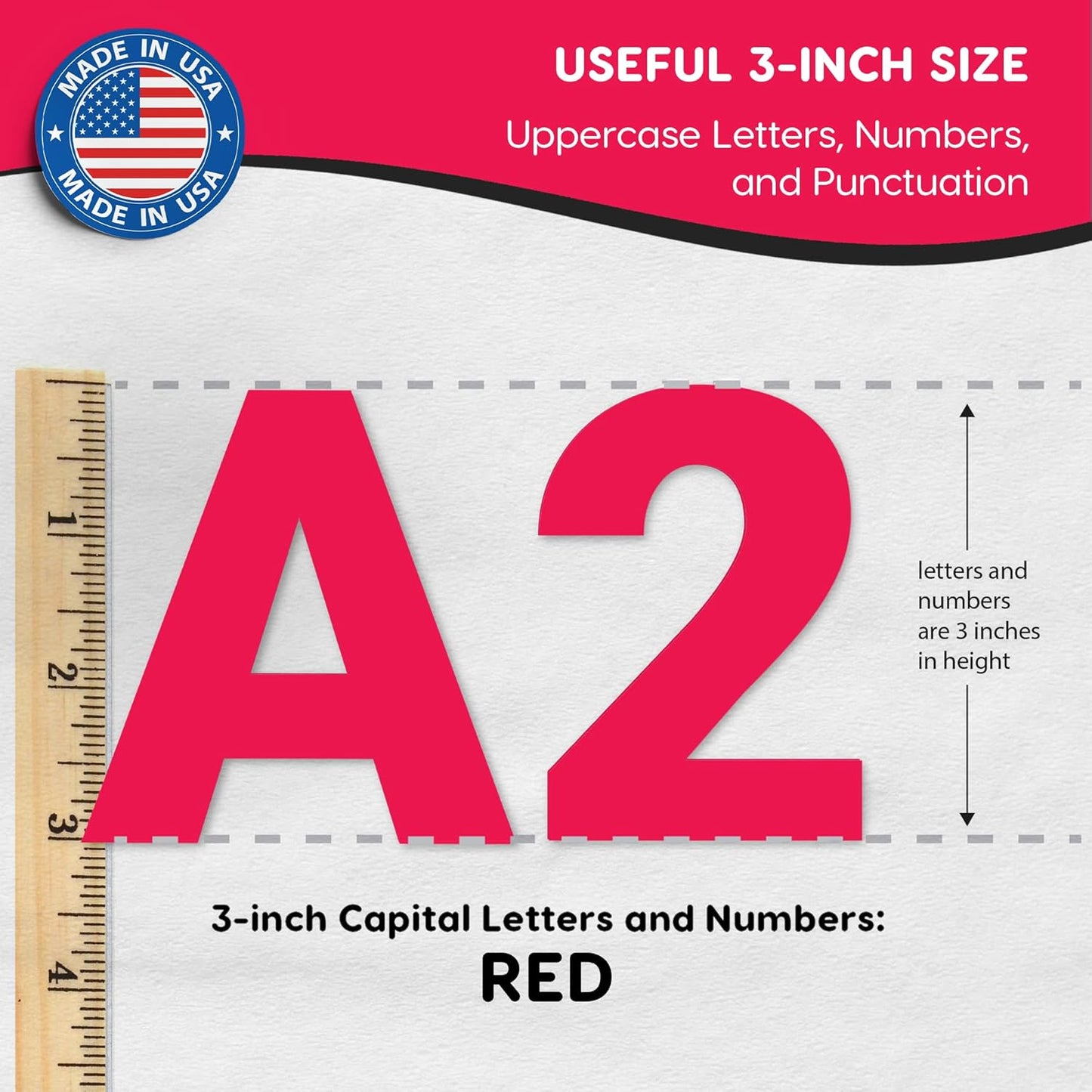 209 Pcs 3" Red Bulletin Board Letters & Numbers, Capital Letters, Numbers, Punctuation, US Made Card Stock Punch Out Letters for Poster, Bulletin Board, Classroom - Precut Letters & Numbers