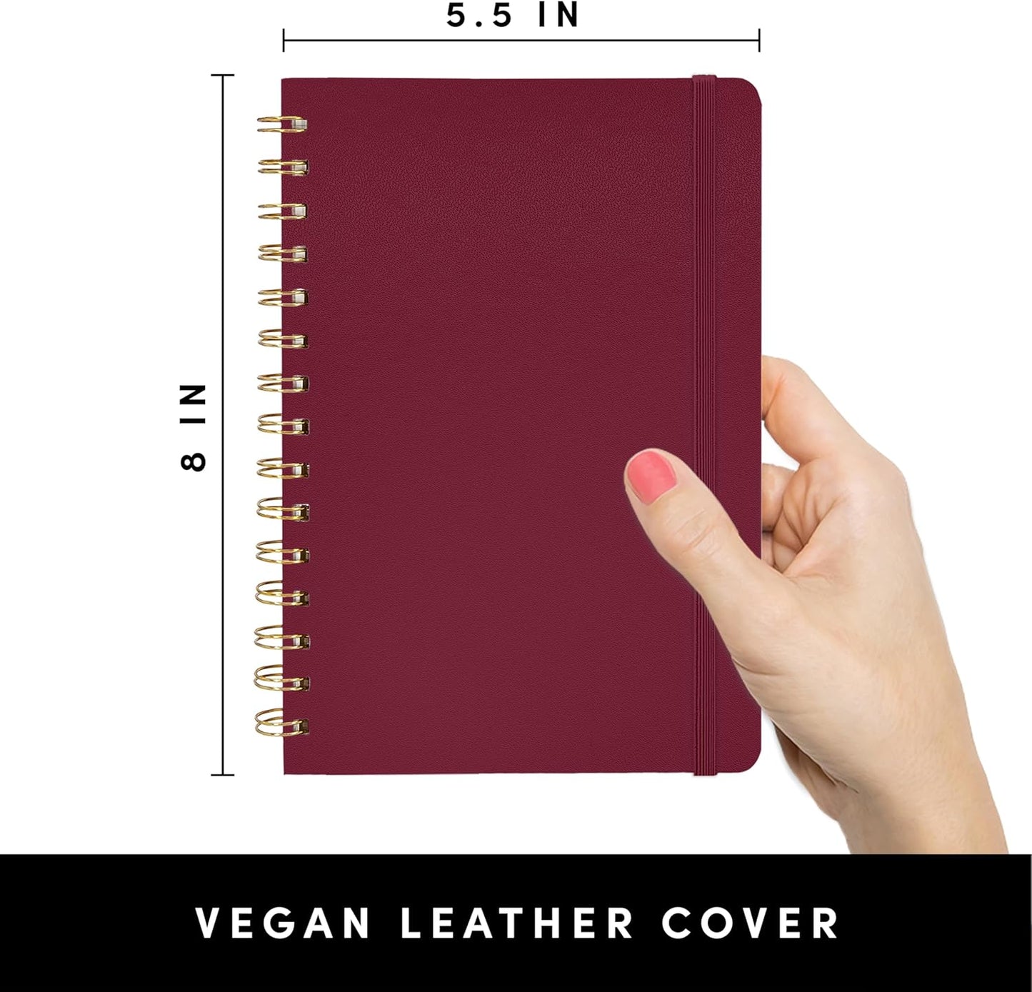 PAPERAGE Graph Paper Spiral Notebook & Journal, (Burgundy), 160 Pages, Medium 5.5 inches x 8 inches - 100 GSM Thick Graphing Paper, Hardcover, Double-Wire Grid Spiral Notebook
