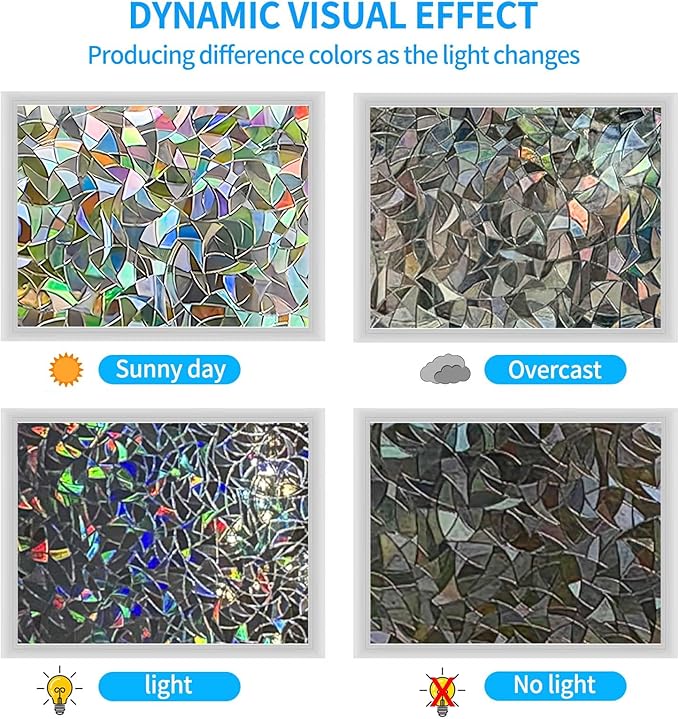 Rainbow Window Privacy Film - 3D Static Cling Sticker, Non-Adhesive Stained Glass Decals for Home Office - Privacy Protection & Decorative Vinyl (Rainbow, 17.5 x 78.7 Inch)