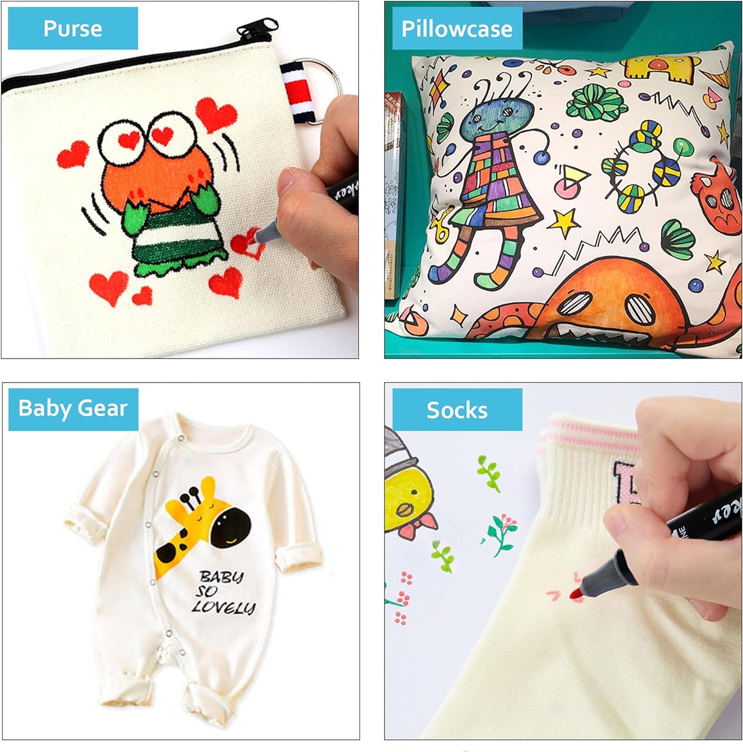 Lelix Fabric Markers, 30 Permanent Colors Dual Tip Fabric Pens for Writing Painting on T-Shirts Clothes Sneakers Canvas Pillowcases, Child Safe & Non-Toxic for Kids Adults