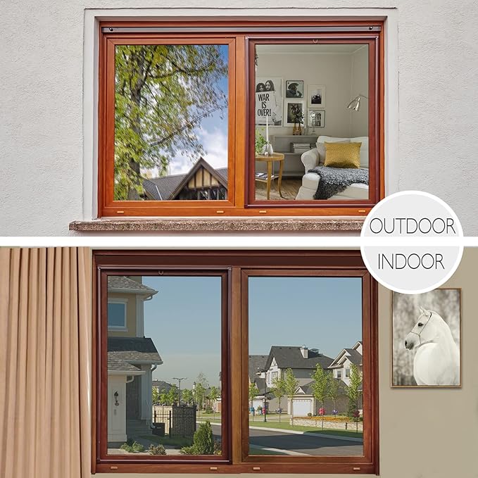HIDBEA One Way Window Film Daytime Privacy Window Tint for Home, Anti UV Reflective Heat Control Glass Films Non-Adhesive Mirror Window Clings (Silver, 23.6 Inch x 13.1 Feet)