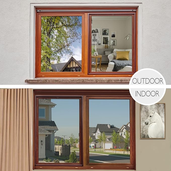 HIDBEA One Way Mirror Window Film Daytime Privacy, Reflective Window Tint for Home, Heat Control UV Blocking, Non-Adhesive Self Static Cling Window Sticker (Silver, 29.5 Inch x 6.5 Feet)