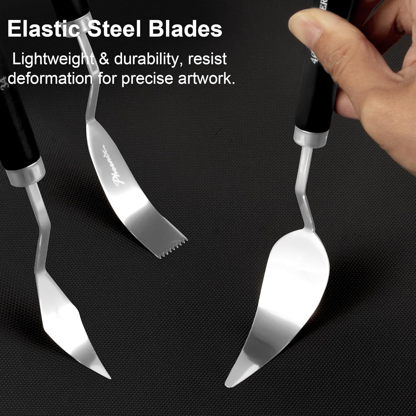 PHOENIX High Flexible Palette Knife Set, 8 Pieces Stainless Steel Painting Knives (31,41,42,43,44,46,51,52) Art Knife with Wood Handle, Paint Spatula for Oil Acrylic Paint