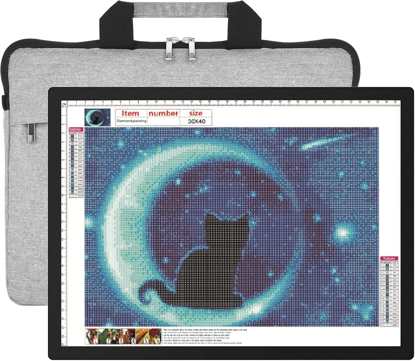 HIUKCOLED A3 Built-in Tilt Stand Light Tracing Box with Carry Bag, 3 Colors/Stepless Dimmable/6-level Brightness Adjustable, Battery Powered LED Light Board for Drawing,Diamond Painting,Sketching