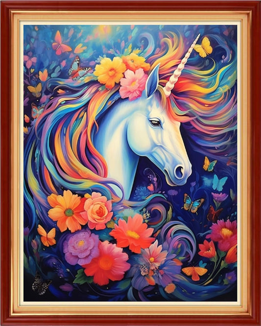 Foxdiviy Stamped Cross Stitch Kits Full Range of Embroidery Needlework Starter Kits for Beginners Adults 11CT Embroidery Patterns Art Crafts DIY Needlepoint Kits-Colorful Unicorn 16x20 inch