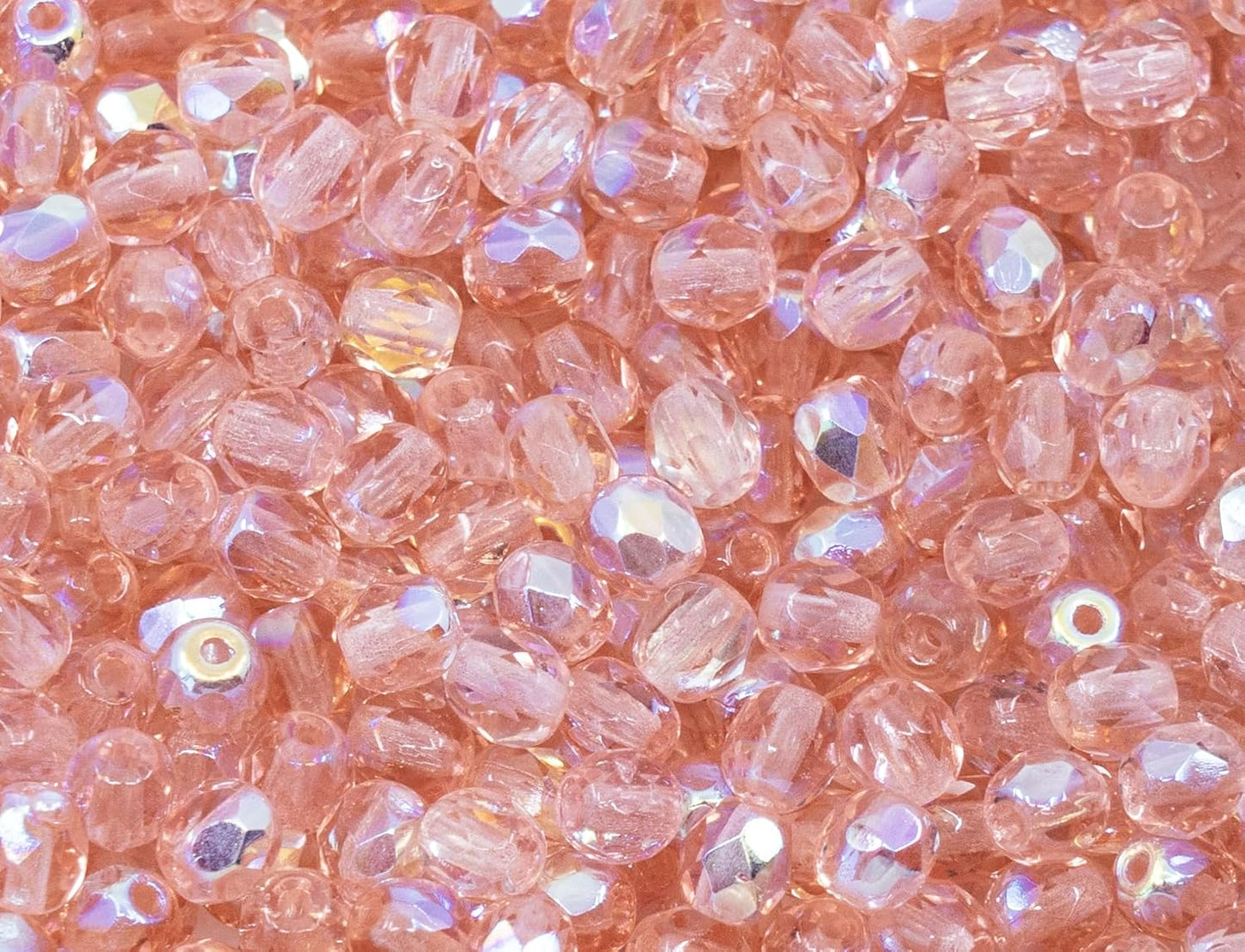 1.8oz (50g, Approx. 600 Beads) Faceted Fire Polished Pressed Czech Glass Beads 4mm (0.16in), 70120-28701 Pink Rosaline AB