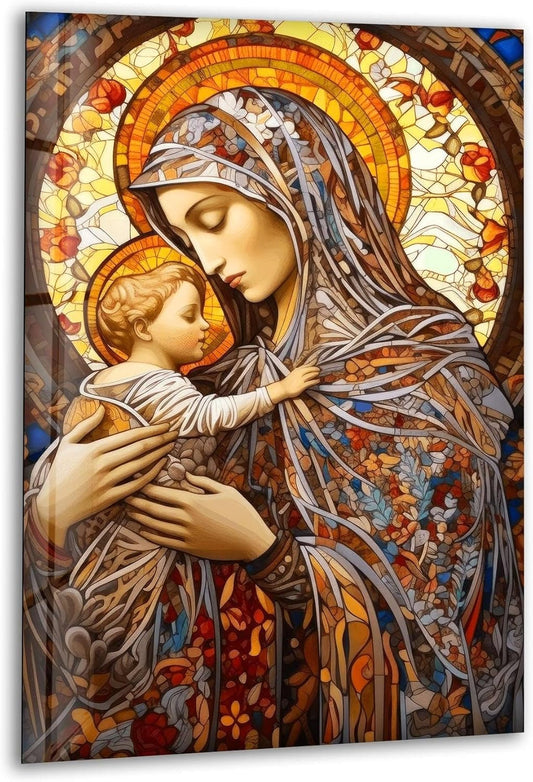 My Photostation.com 27Wx43H'' Jesus and Virgin Mary Glass Wall Art Tempered Glass Printing Wall Decor Large Wall Art Wall Hangings