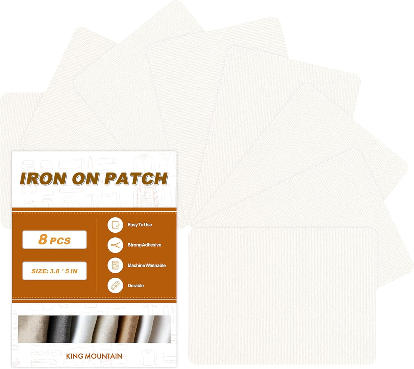 Iron on Patches, 8 Pieces Iron on Canvas Patches, Fabric Patches for Couch, Tent, Clothing, Seat, Canvas Repair Decorating Kit 3.7" by 4.9" (9.5 cm x 12.5 cm, White)