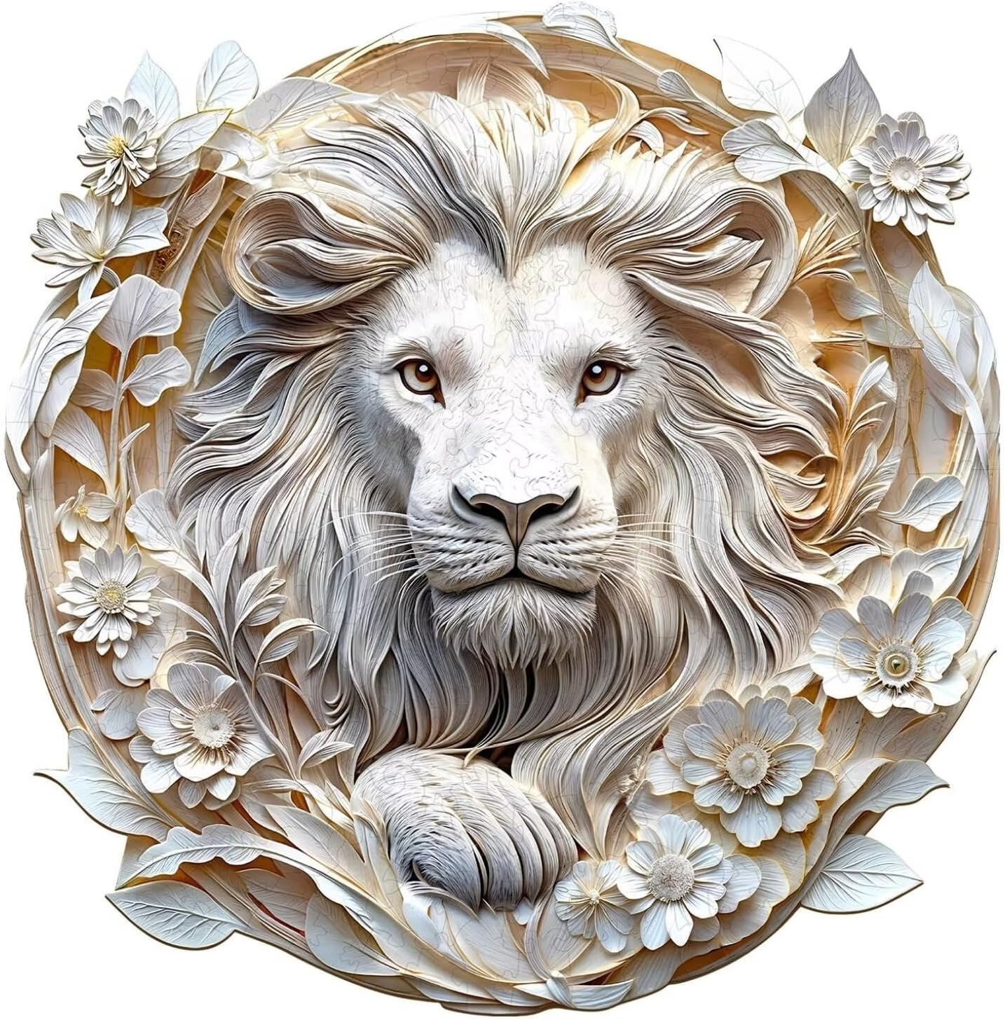 Wooden Puzzles Adults, 3D Paper Lion Wooden Puzzles 100 Pieces, Unique Animal Shaped Wood Challenging Jigsaw Puzzles Gifts for Adults, 8.5x8.3in