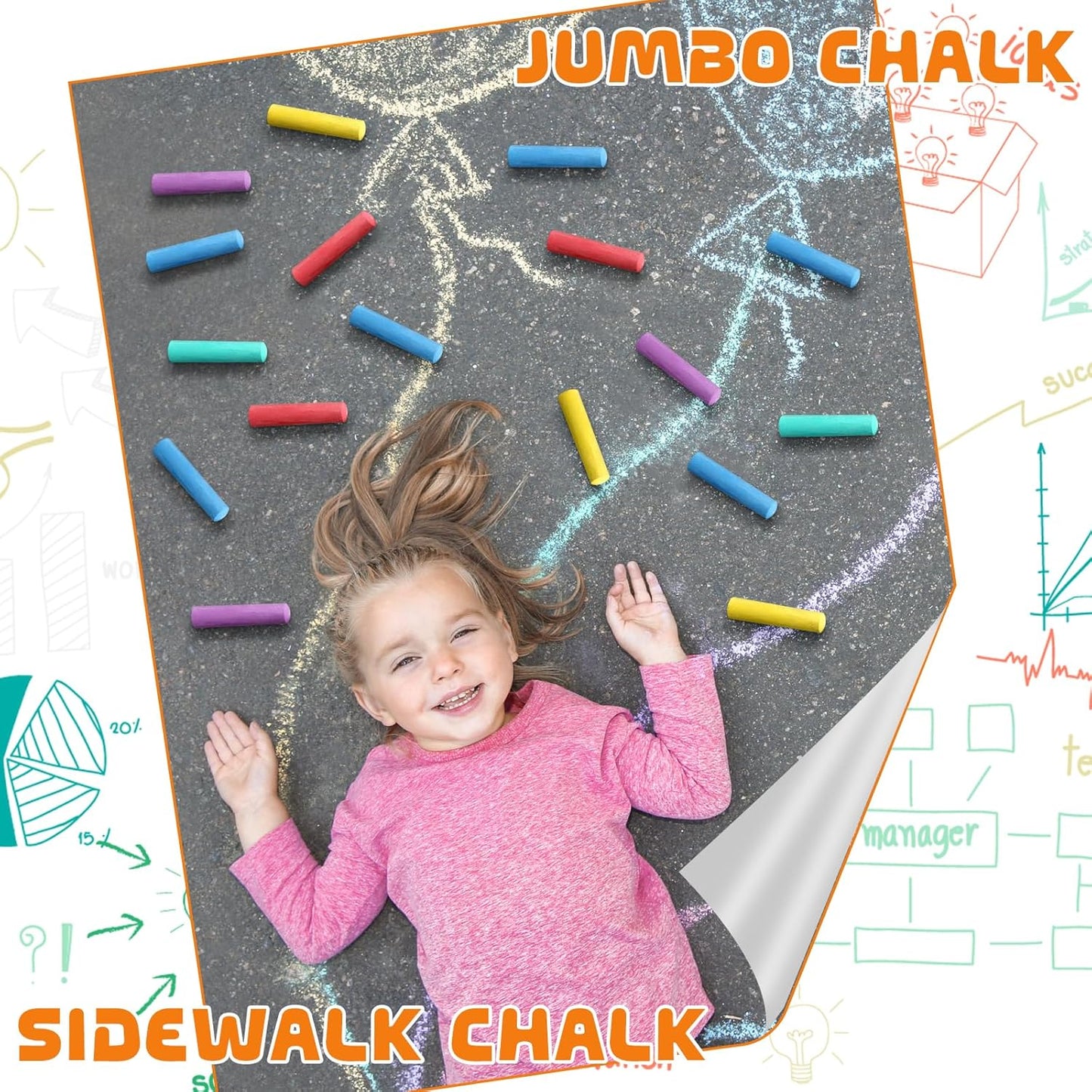 20 Pcs Sidewalk Chalks for Kids Non Toxic Jumbo Chalk for Party Gift Outdoor Art Classroom Play Painting (Multicolor)