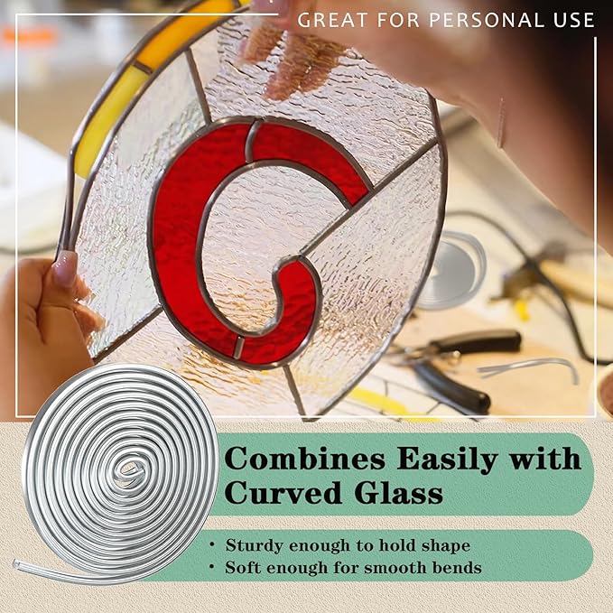 24 Ft 5/64" Round U Lead Came for Stained Glass, U Channel Lead U Hobby Came Stretcher, Stained Glass Projects Adds Strength & Structure Perfect for Small Glass Projects & Suncatchers