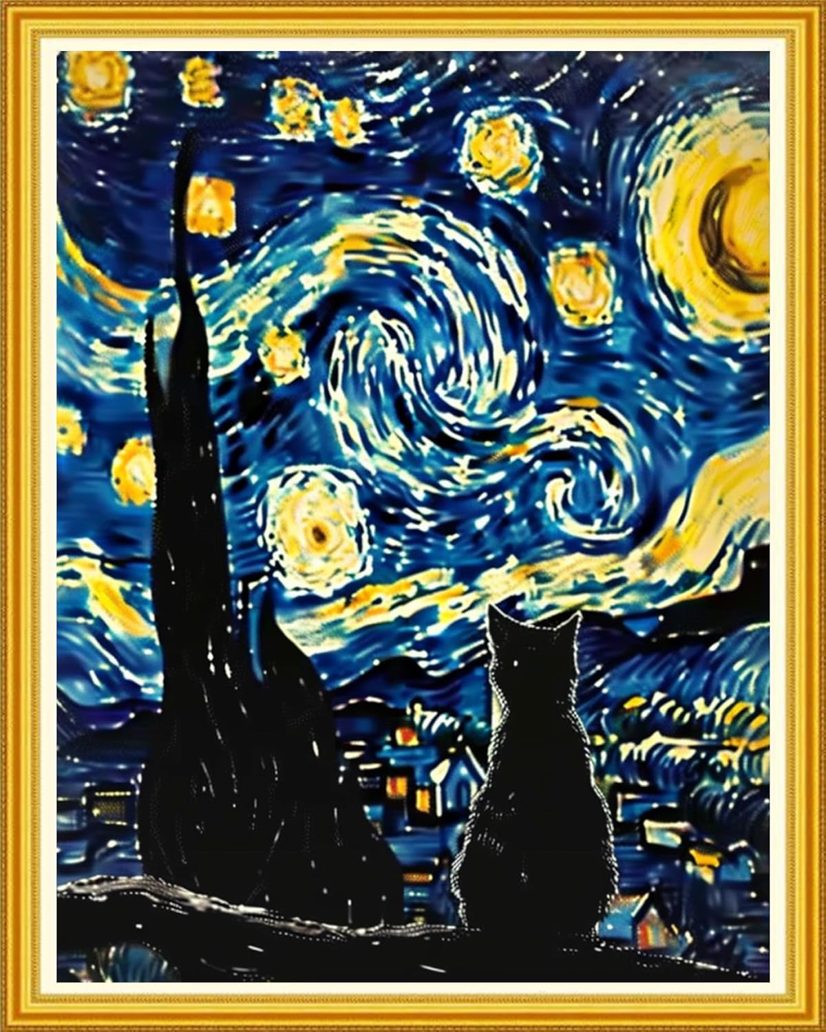 Magxvouy Cross Stitch Kits Stamped Full Range of Embroidery Kits,Cross Stitch Patterns Needlework Kits for Beginners 11CT Printed Kits&Van Gogh Starry Cat 16x20 inch