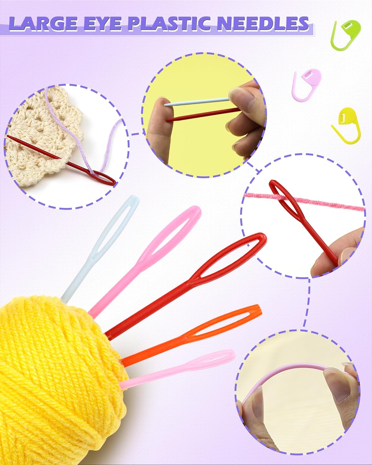 FIVEIZERO 200 Pcs Stitch Markers 10 Color Knitting Markers Crochet Hook and Needle Clip, Sewing Needles with Plastic Eyelets, Colorful Crochet and Needle Markers for DIY and Craft Sewing