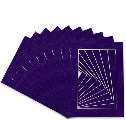 Pack of 25 Acid Free 8x10 Mats Bevel Cut for 5.5x8.5 Photos - Purple Crocus Suede Precut Matboards With Backing Boards and Clear Photo Mat Bags For Pictures, Photos, Framing - 4-ply Thickness