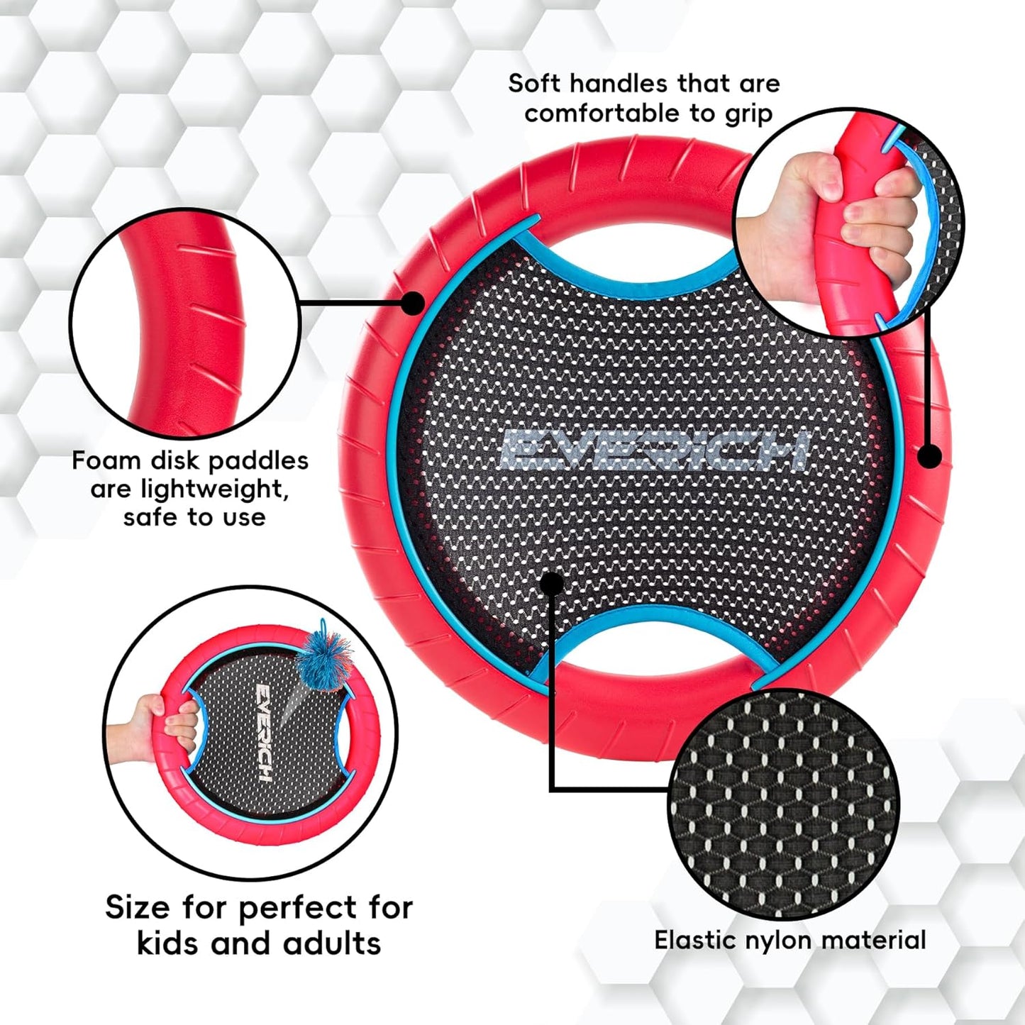 EVERICH TOY Trampoline Paddle Ball Set with 4 Bouncy Paddles & 8 Balls - Soft Foam Design for Kids Play Indoor Outdoor Beach Backyard Lawn - Great Gift Idea for Boys & Girls