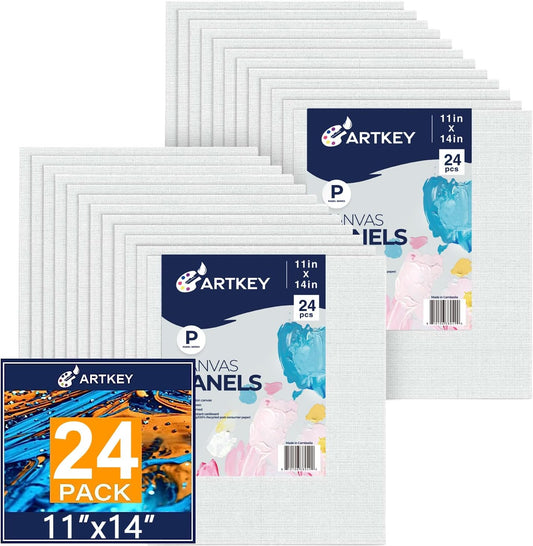 Canvas Panels 11x14 Inch 24-Pack, 10 oz Primed 100% Cotton Canvases for Painting, White Blank Flat Canvas Boards for Oil Acrylics Watercolor Tempera Paints