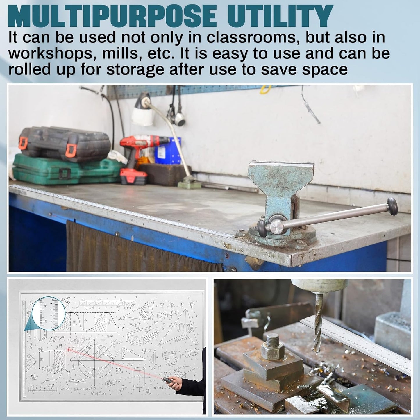 2 Pcs 39.37 Inch Magnetic Ruler Flexible Magnetic Ruler Magnet Measuring Tape with Both Inches and Centimeters, Suitable for Whiteboard, Lathes, Workshops, Table Saws, Mills, Easy to Take